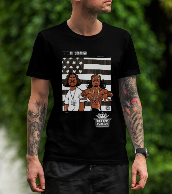 Stankonia Outkast Cartoon Style Stars And Stripes Duo Art By Nuri Durr T-Shirt