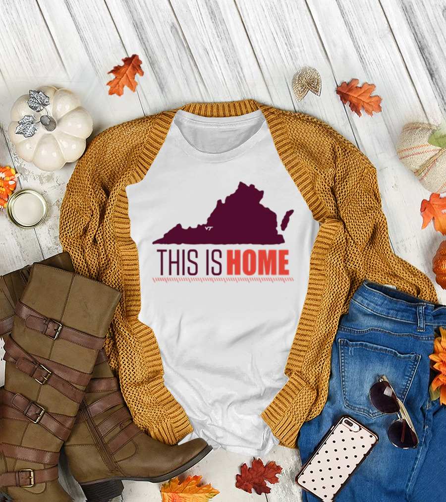 Virginia Tech Football Win This Is Home Virginia Outline T-Shirt