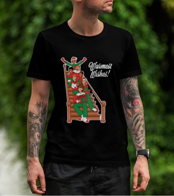 Warmest Wishes Holiday Family Celebration On Stairs T-Shirt