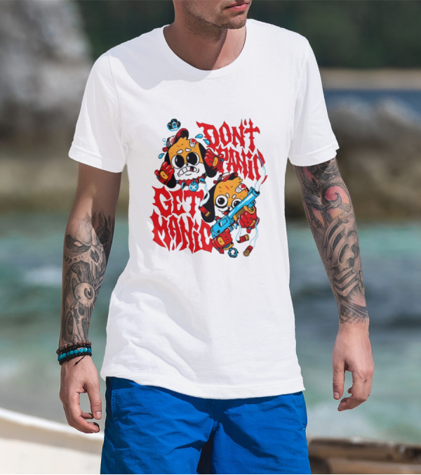 Don't Panic Get Manic Cartoon Characters With Colorful Styling And Playful T-Shirt