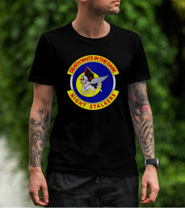 Death Waits In The Dark Night Stalkers Pegasus Emblem T-Shirt