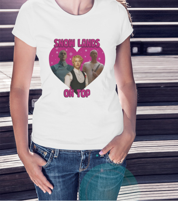 Snow Lands On Top Heart Pink Background Snowflakes T-Shirt