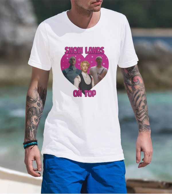 Snow Lands On Top Heart Pink Background Snowflakes T-Shirt