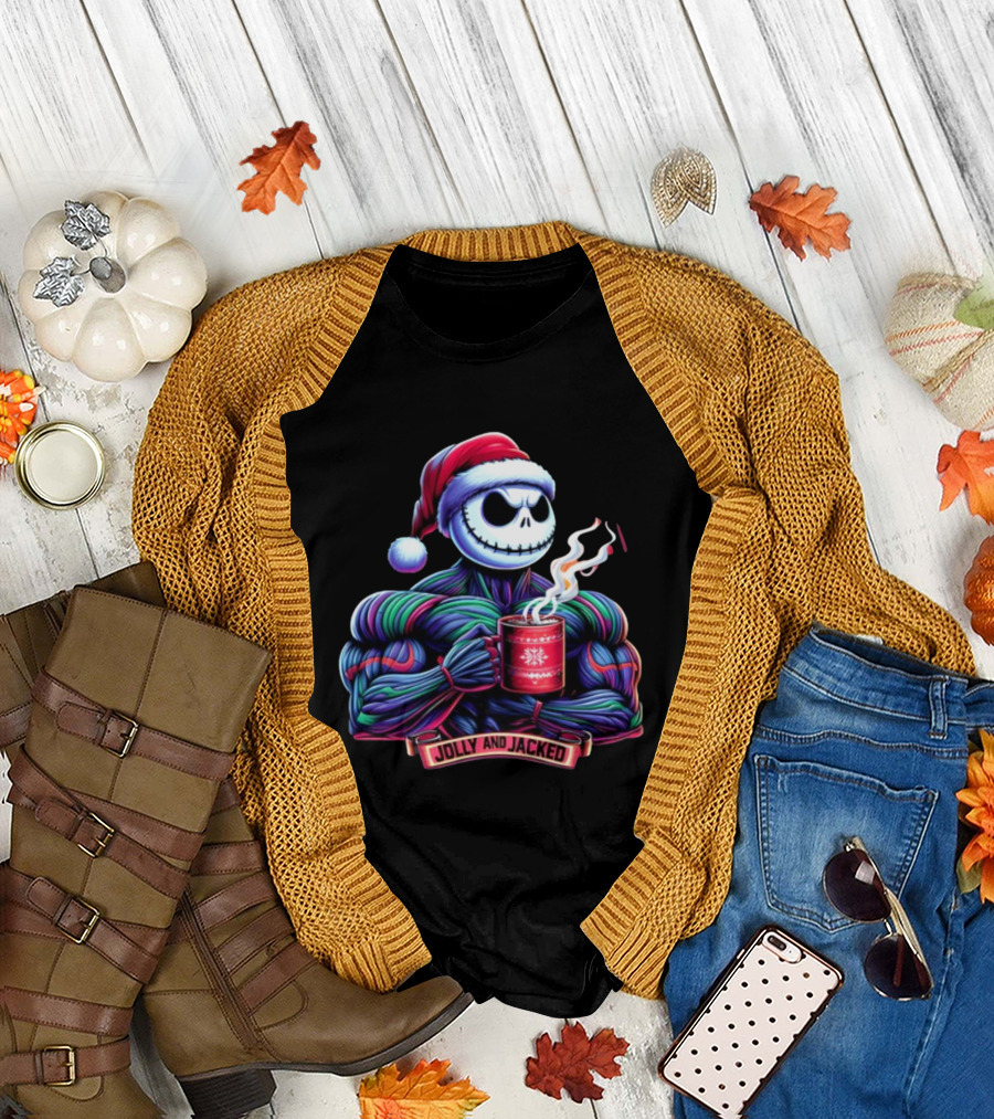 Jolly and Jacked Beyond Average Training Apparel Santa Skeleton Muscle Mug T-Shirt