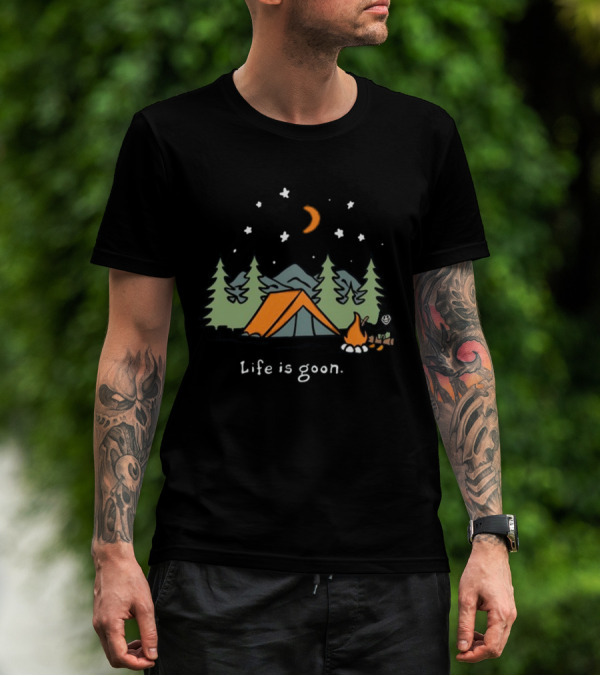 Life Is Goon Camping Adventure With Tent And Campfire Under Stars T-Shirt