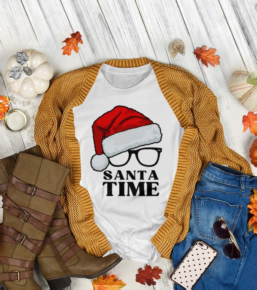 Santa Time with Santa Hat and Glasses T-Shirt