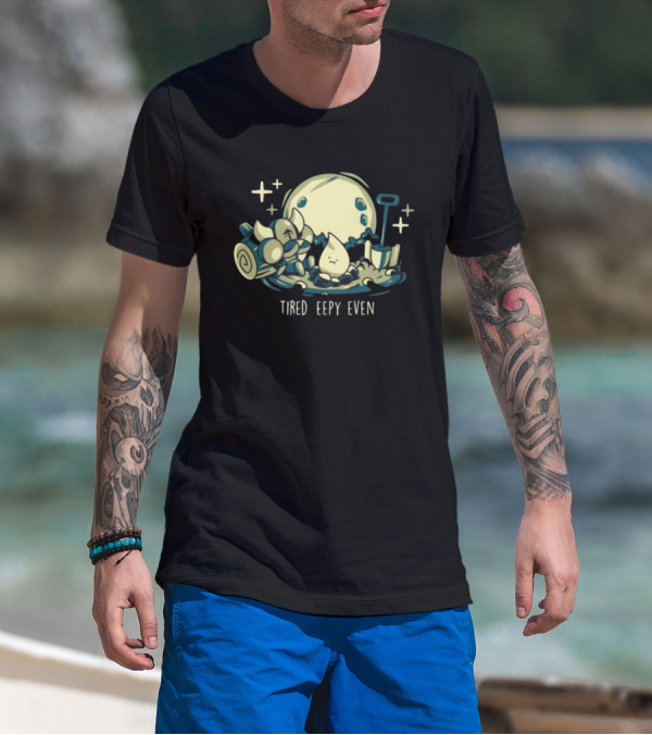 Tired Eepy Even Sleepy Characters Under Moonlit Sky T-Shirt