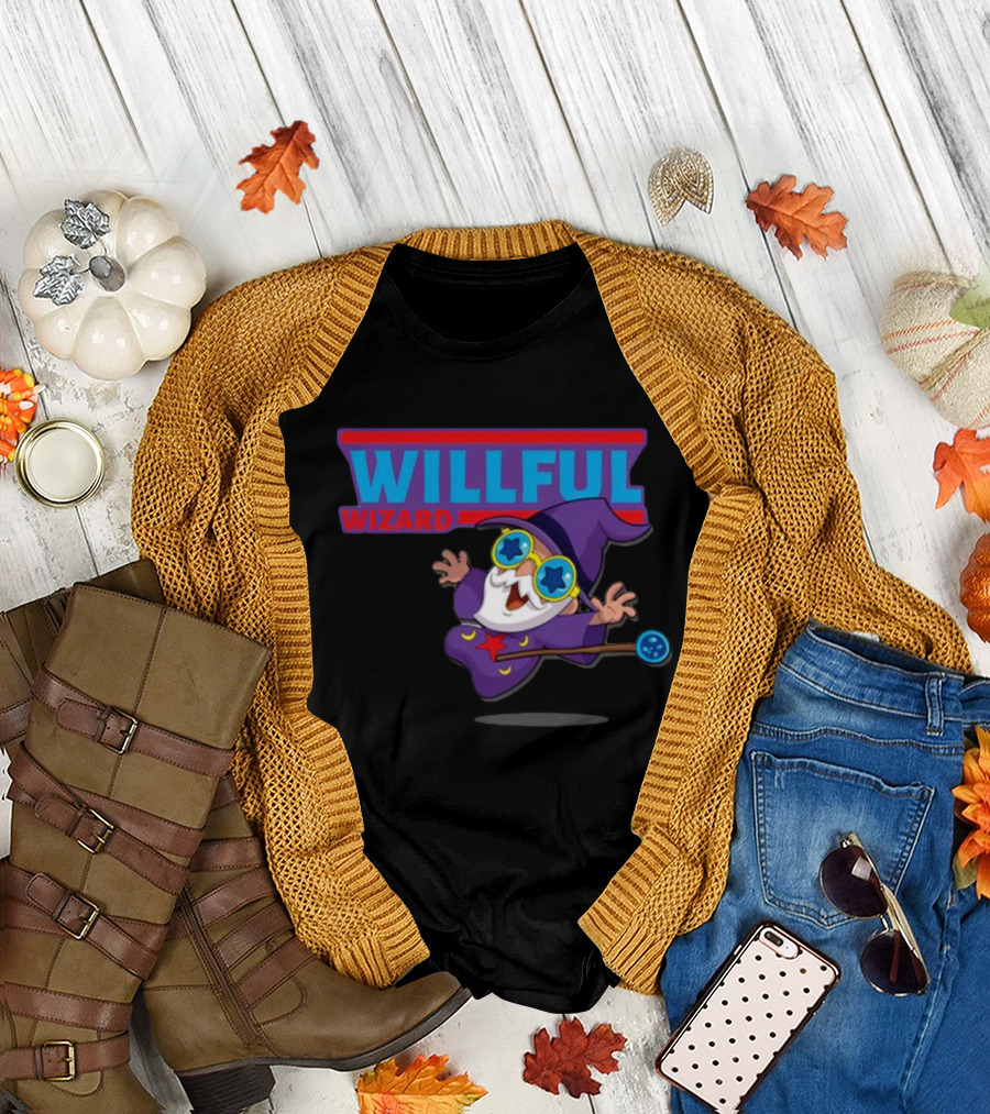 Veefriends Willful Wizard Character Willful Wizard Starry Glasses Playful Cartoon Wizard with Wand T-Shirt