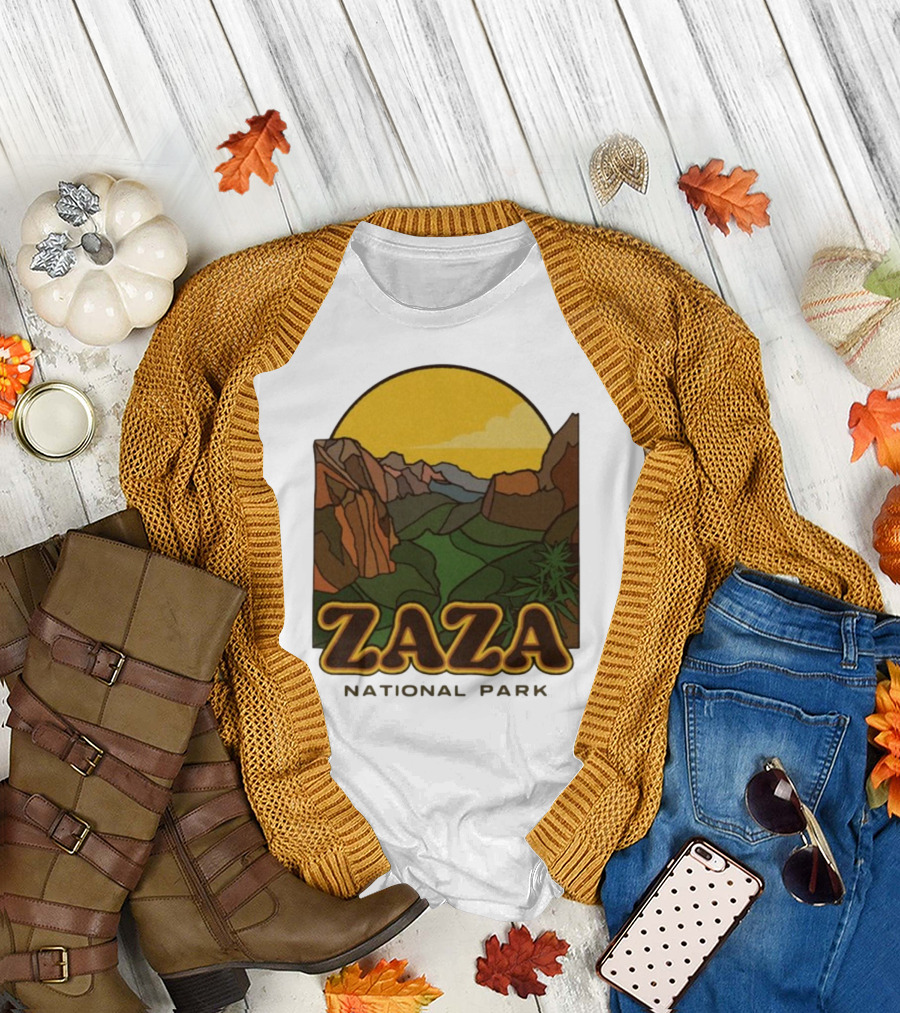 Zaza National Park Vintage Landscape with Mountains and Yellow Sunset T-Shirt