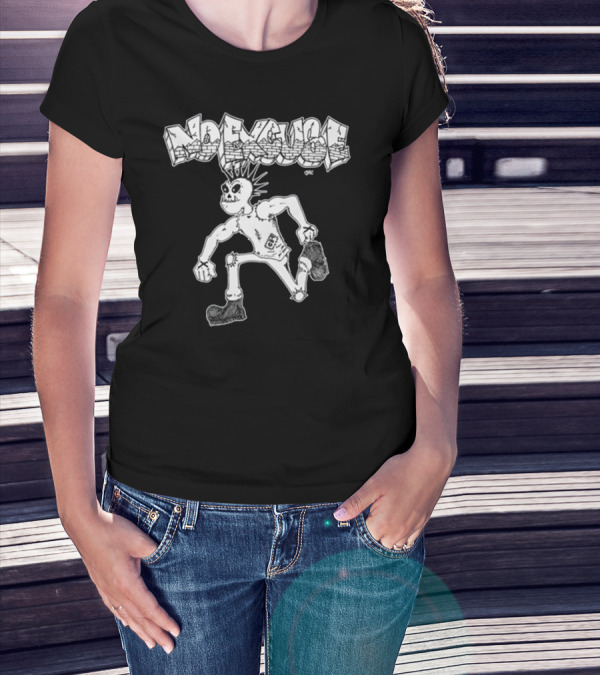 No Excuse Punk Skeleton In Graffiti T-Shirt