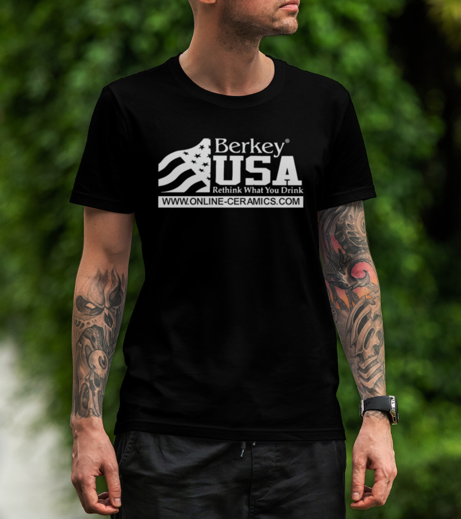 Berkey USA Rethink What You Drink Online Ceramics USA Flag T-Shirt
