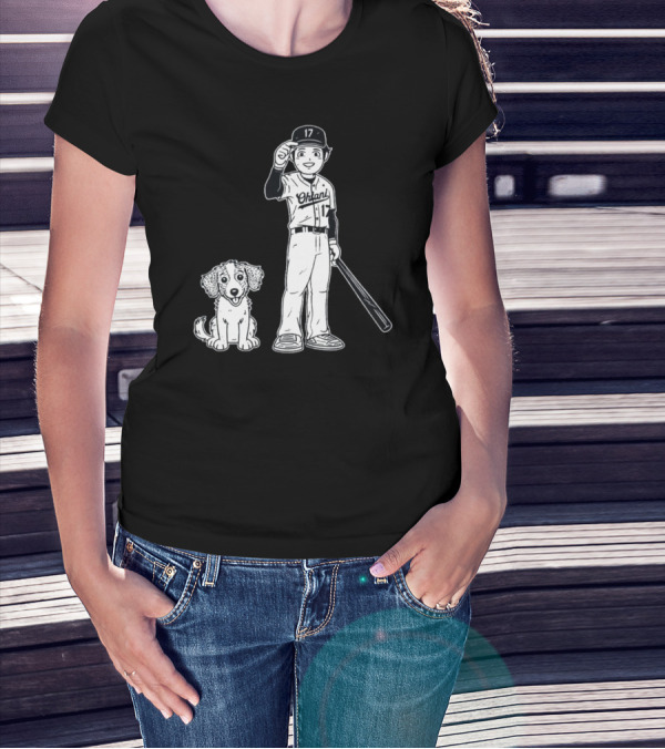 Rotowear Shohei Ohtani 17 Baseball And Dog T-Shirt
