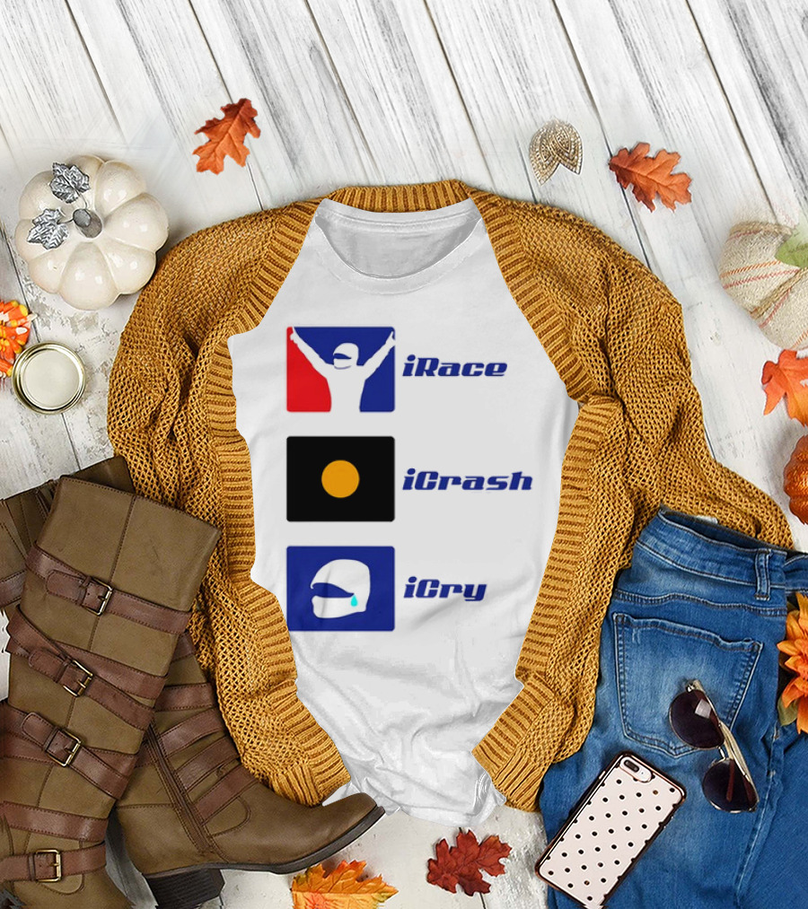 Basic Ollie iRace iCrash iCry Racing Icons and Emojis T-Shirt