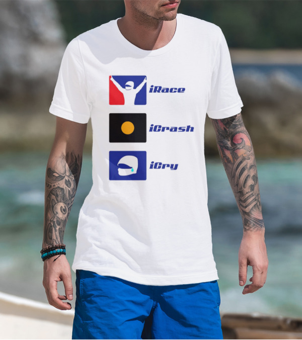 Basic Ollie IRace ICrash ICry Racing Icons And Emojis T-Shirt