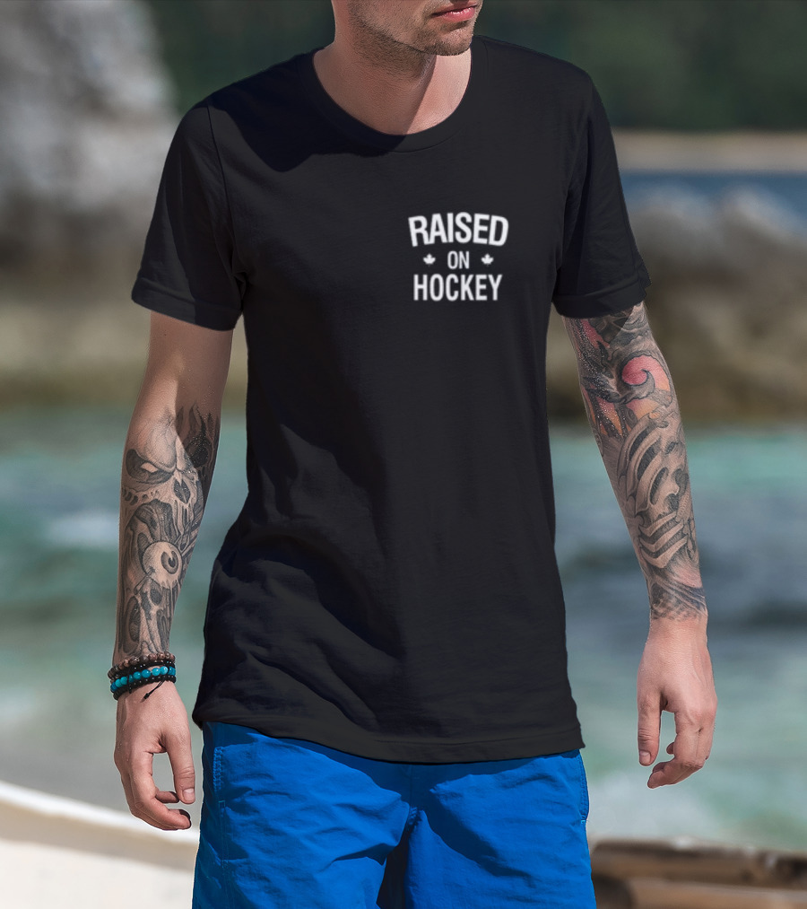 Raised On Hockey With Maple Leaf Icons T-Shirt