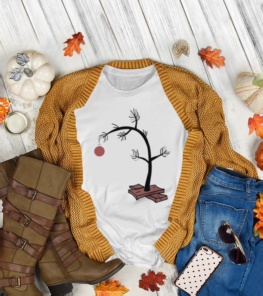 Sad Little Christmas Tree with Single Red T-Shirt