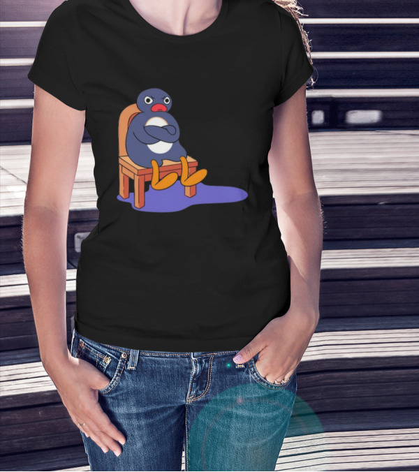 Everything Is Dumb And I Wanna Go Home Grumpy Penguin Sitting On Chair T-Shirt
