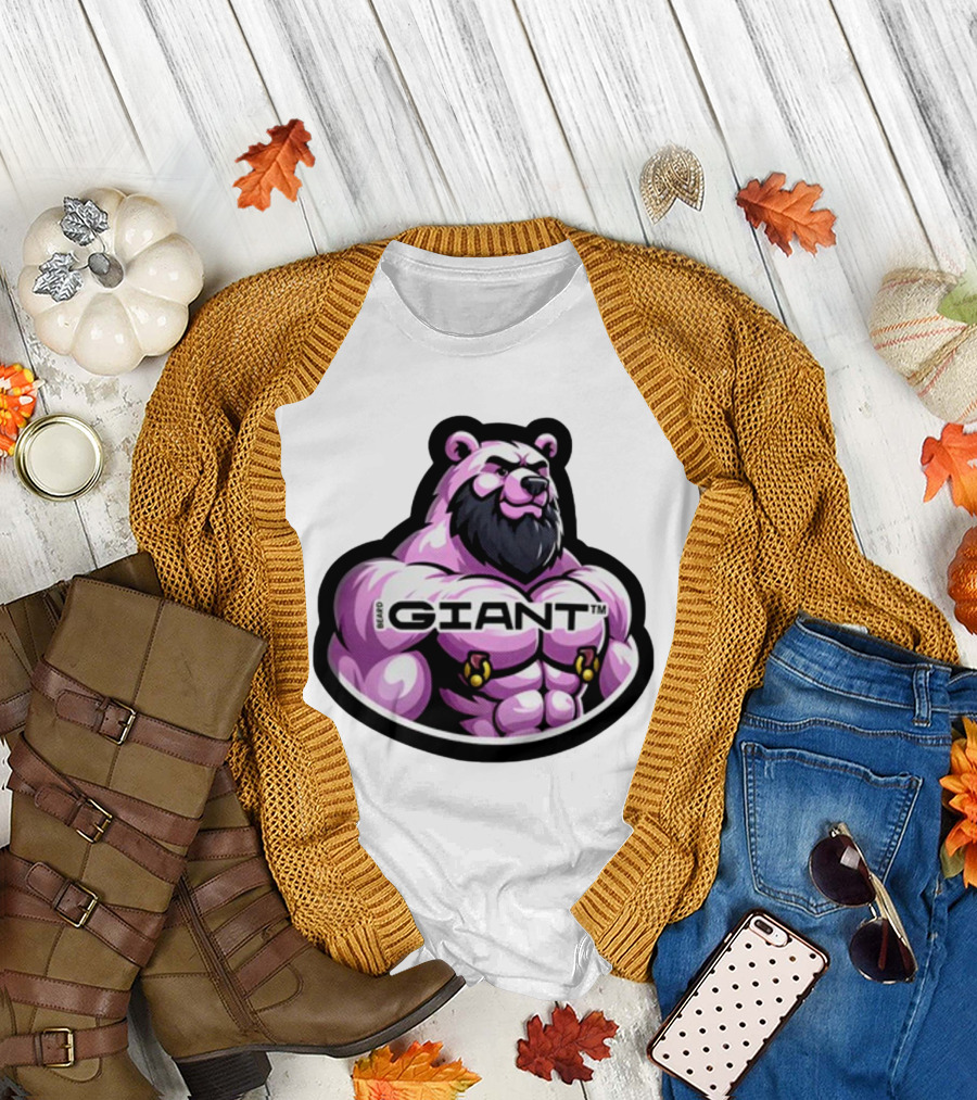 Giant Beard Bear Muscle Pink T-Shirt
