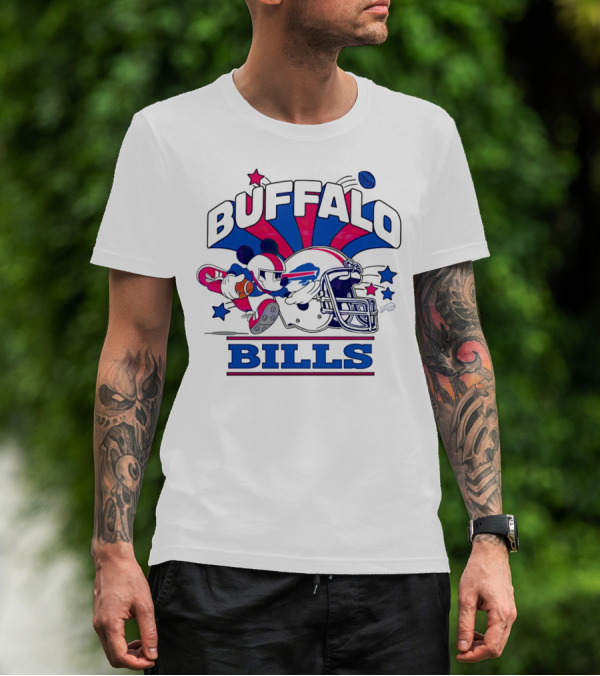 Buffalo Bills Football Mickey Mouse Tackle Starburst T-Shirt
