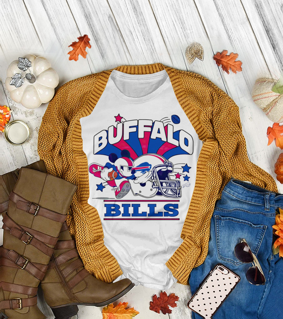 Buffalo Bills Football Mickey Mouse Tackle Starburst T-Shirt