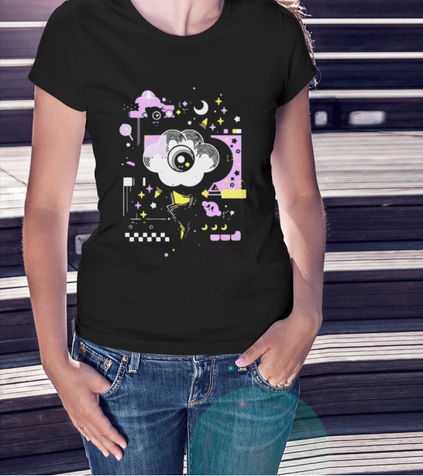 The Storm's Eye Cloud With Moon And Stars In Geometric Night Sky By Brian Shepard T-Shirt