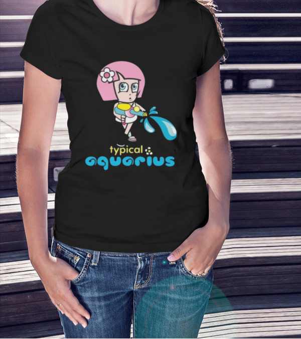 Typical Aquarius Cute Cartoon Girl With Water Splash T-Shirt