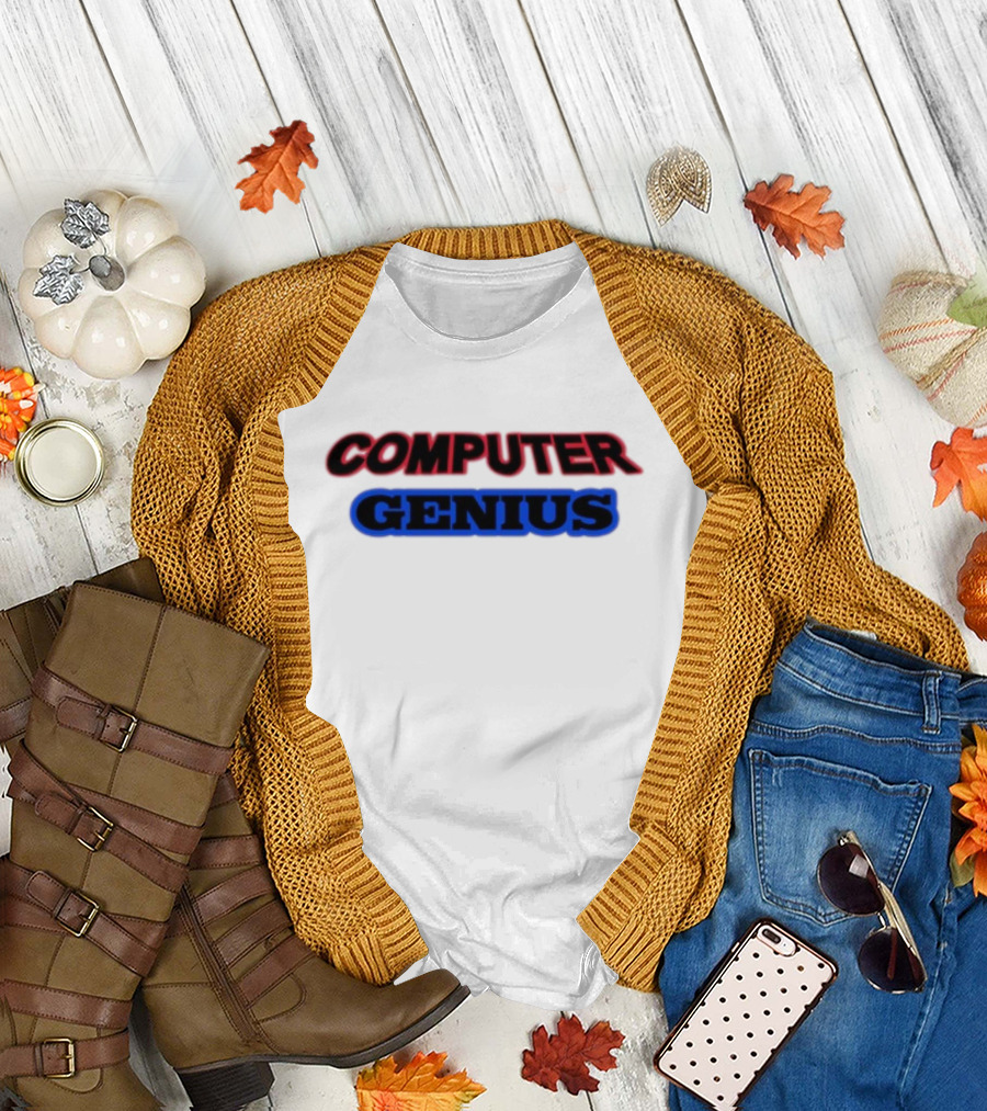 Omweekend Red Blue Computer Genius T-Shirt
