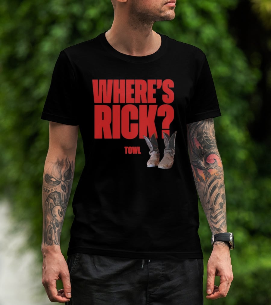 WHERE'S RICK TOWL Cowboy Boots Mystery T-Shirt