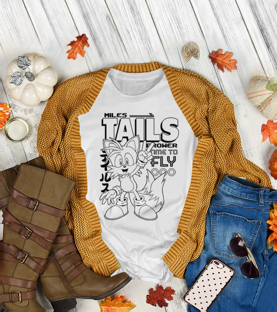 Miles Tails Prower Time To Fly Japanese Text T-Shirt
