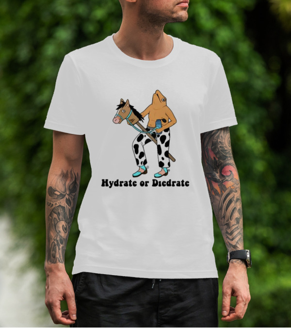 Hydrate Or Diedrate Frog Head On Human Riding Stick Horse With Cow Pants And Water Bottle T-Shirt