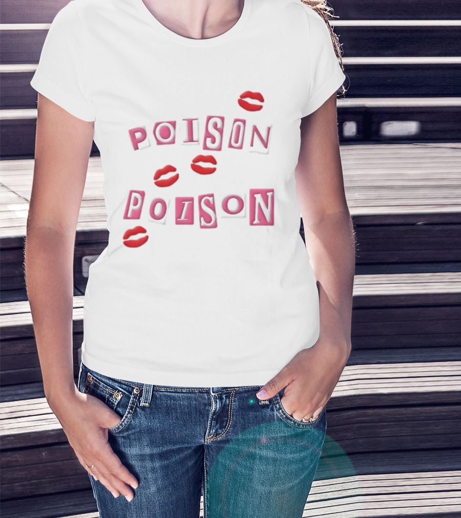 POISON POISON Red Lips Text Blocks T-Shirt