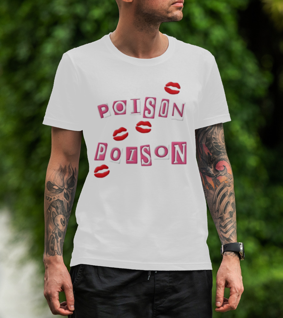 POISON POISON Red Lips Text Blocks T-Shirt