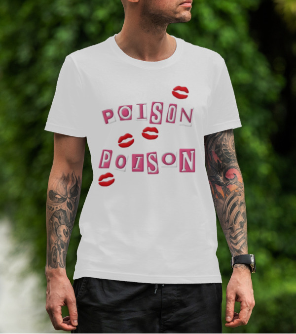 POISON POISON Red Lips Text Blocks T-Shirt