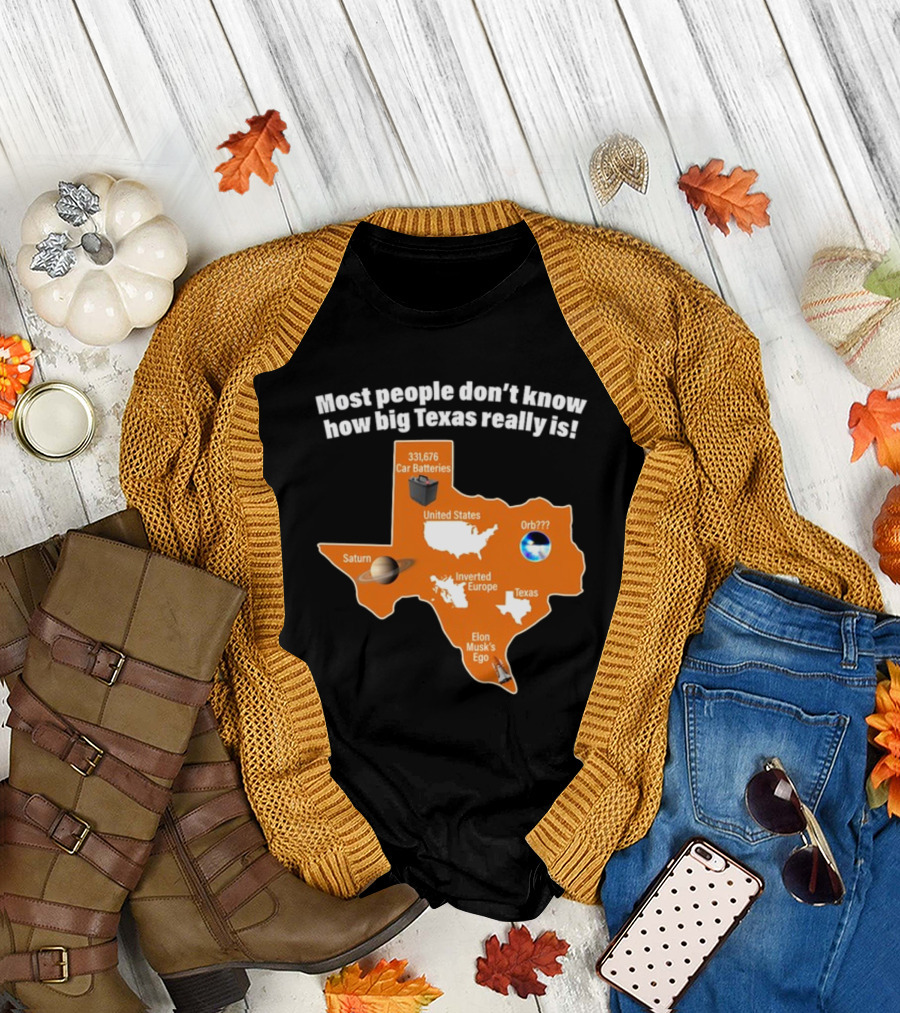 Funny Texas Map with Saturn Elon Musk's Ego and Car Batteries T-Shirt