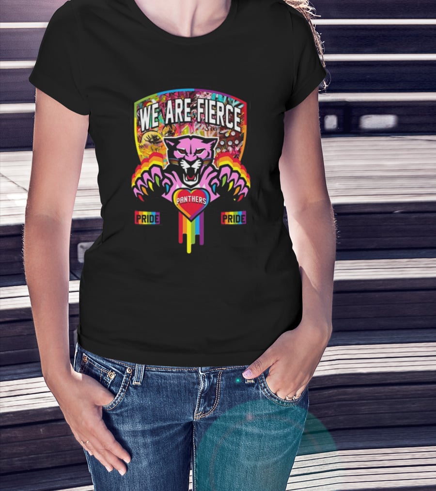 We Are Fierce Panthers Pride Colorful Rainbow Badge T-Shirt