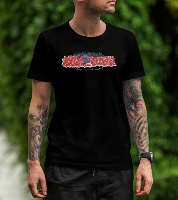 Splitknuckle Monster Red Graffiti Text With Dark Blue Creature T-Shirt