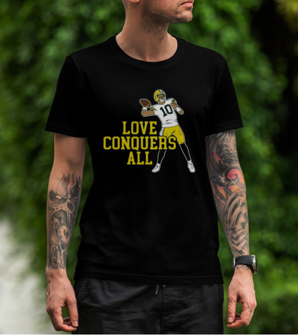 Love Conquers All Green And Yellow Number 10 Football Player T-Shirt