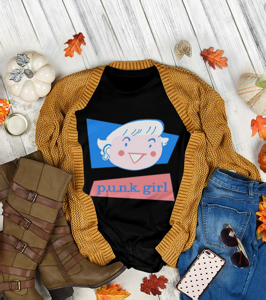 P.U.N.K. Girl Retro Cartoon Style Face T-Shirt