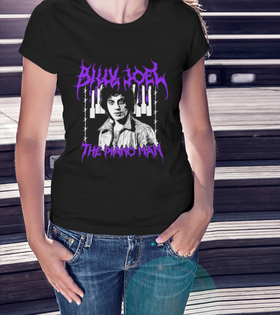 Billy Joel The Piano Man Purple Lettering Piano Keys T-Shirt