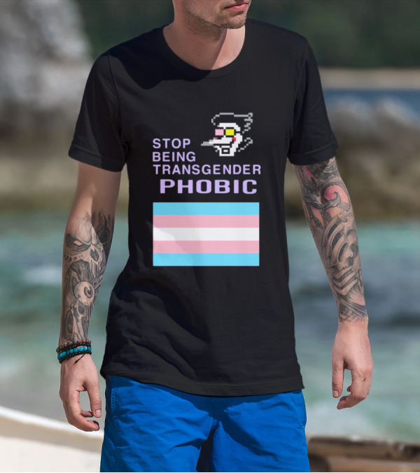 STOP BEING TRANSGENDER PHOBIC Deltarune Spamton Trans Flag T-Shirt