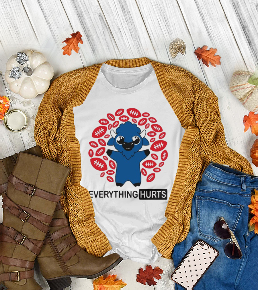 Buffalo Everything Hurts Surrounded by Red Footballs T-Shirt