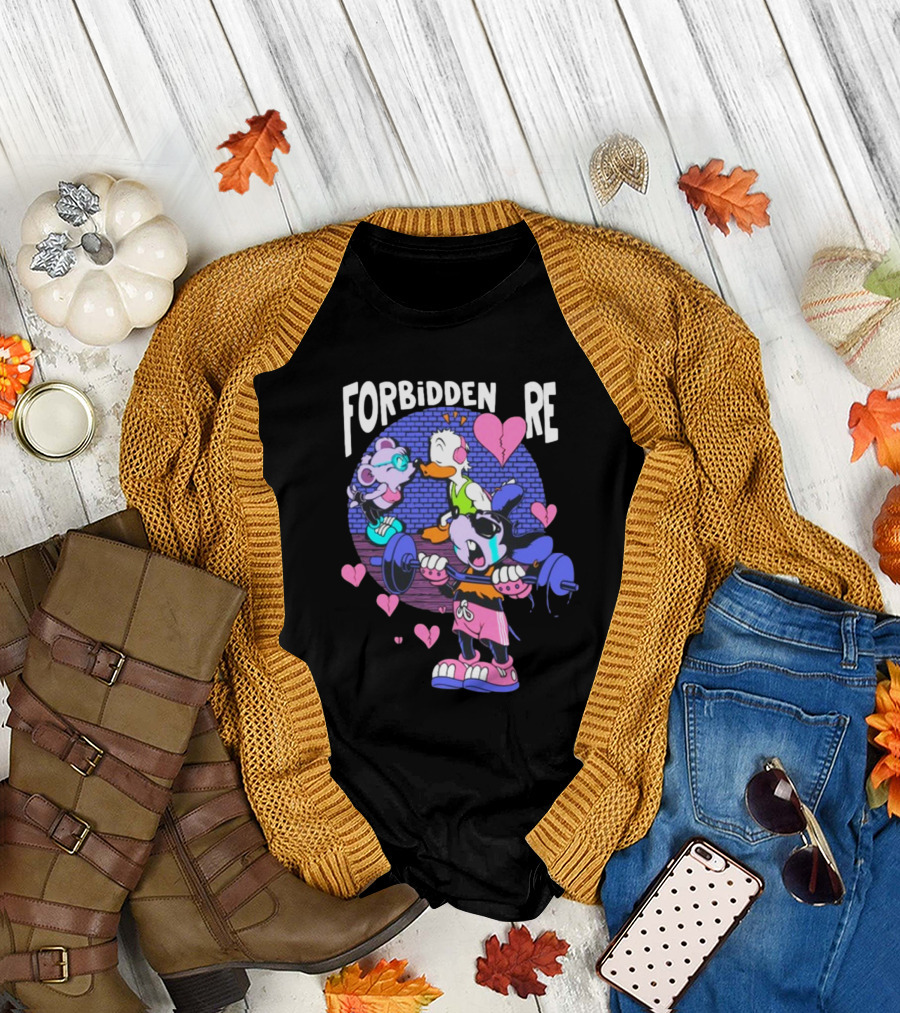 FORBIDDEN RE Broke Heart Cartoon Parody with Weights and Pink Hearts T-Shirt