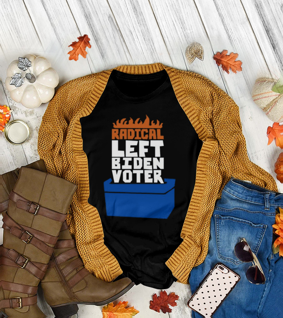 Radical Left Biden Voter New Burned Text Blue Box T-Shirt