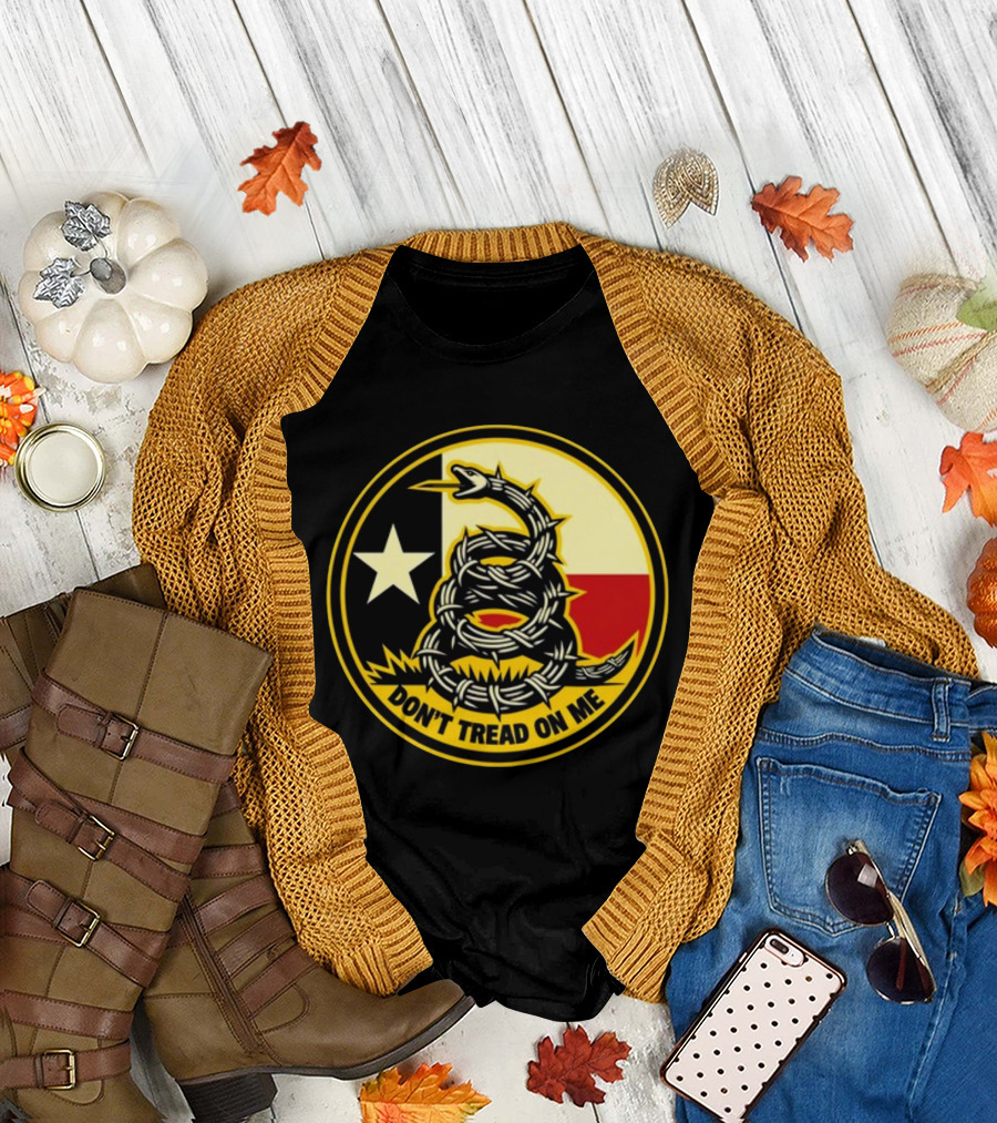 Don't Tread On Me Barbed Snake With Texas Flag Star T-Shirt