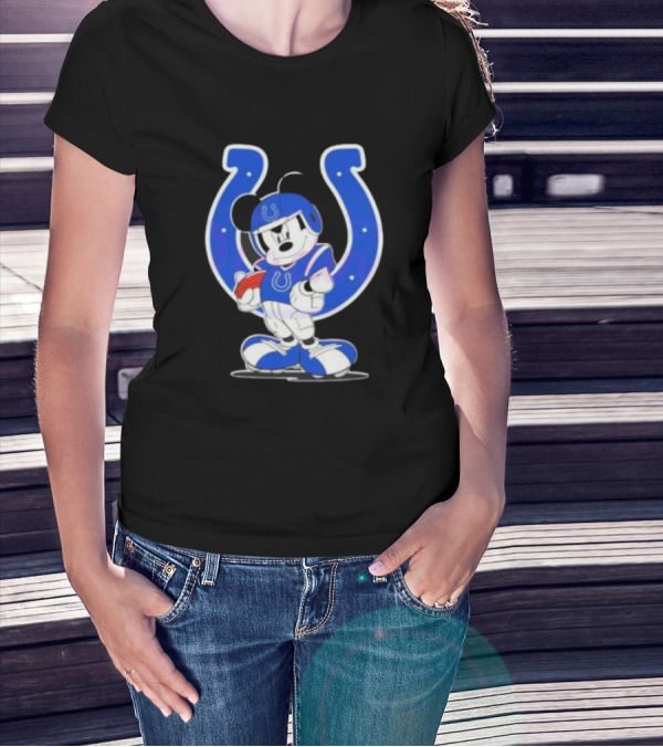 Indianapolis Colts NFL Mickey Mouse In Football Gear With Horseshoe T-Shirt