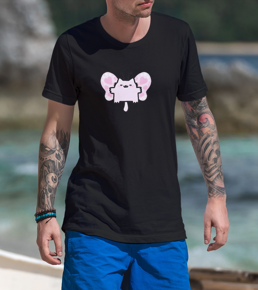 Sillynubcat Butterflycat Pink Heart Wings T-Shirt
