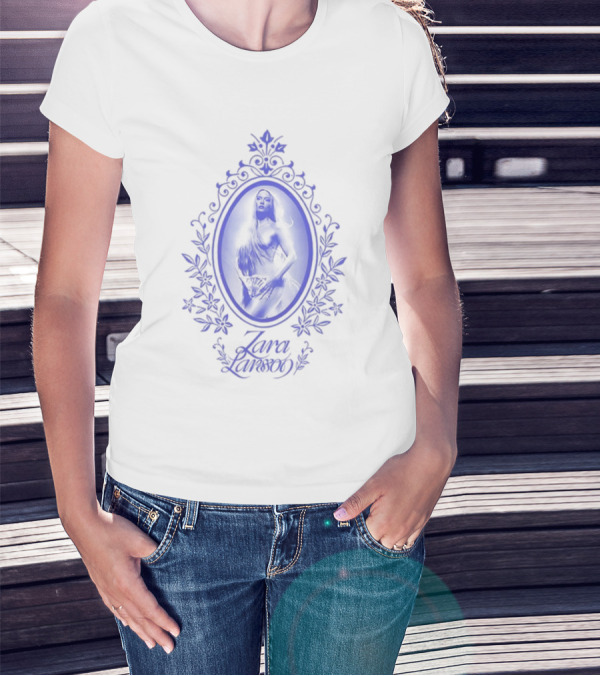 ZaraLarsson Venus Ecru Blue Gothic Floral Frame T-Shirt