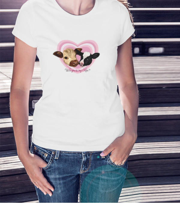 Cow Funny Will You Be My Moo Heart Cute Cow Image T-Shirt