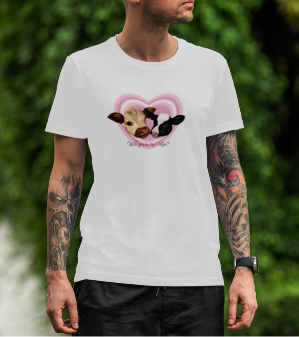 Cow Funny Will You Be My Moo Heart Cute Cow Image T-Shirt