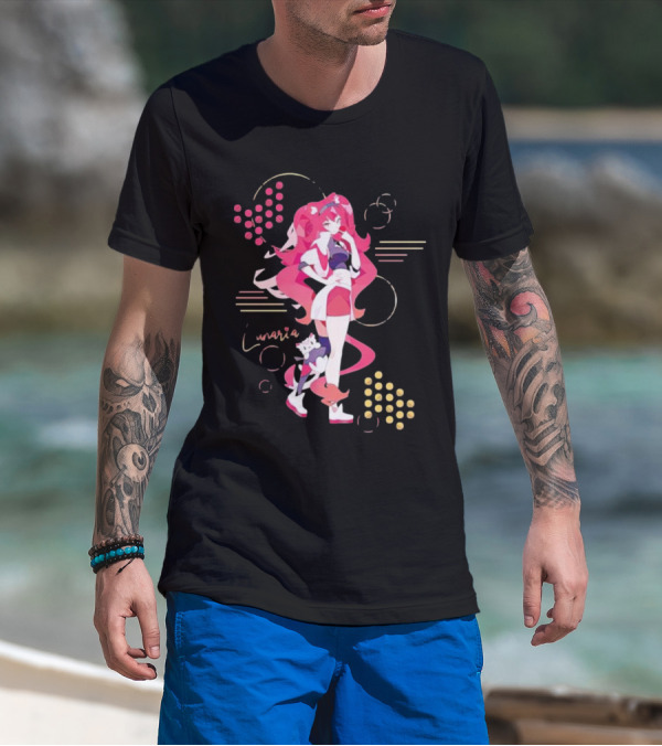 Lunaria Streetwear Pink Hair Girl With Cat And Circles T-Shirt
